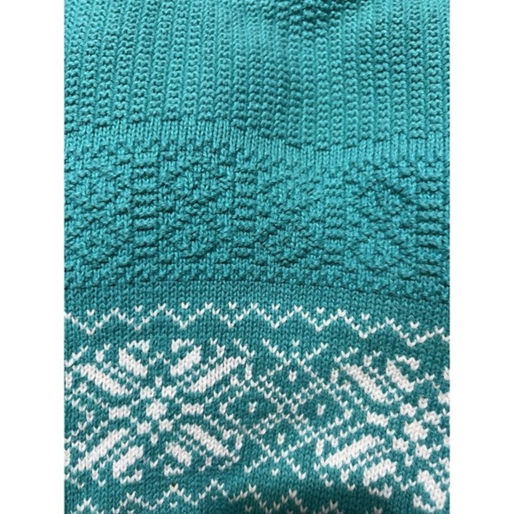 Vintage Saks Fifth Av Teal Sweater Made In Italy XL White Snowflake Pattern - Picture 11 of 15